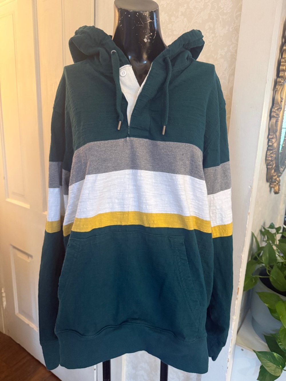 American Eagle 100% Cotton Green Gray White Yellow Hoodie Large